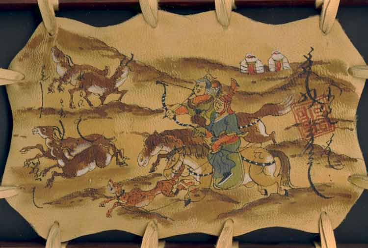 Mongolian traditional painting on canvas and leather